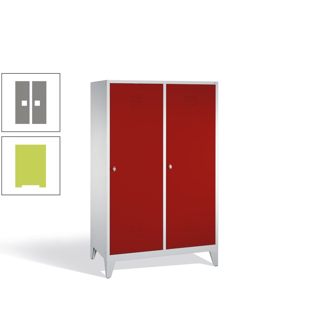 Doppel-Spind mit 2 Großtüren, Garderobenschrank mit Füßen, 4 Abteile a 300 mm, Korpus anthrazitgrau, Tür anthrazitgrau, 1.850 x 1.190 x 500 mm (HxBxT)