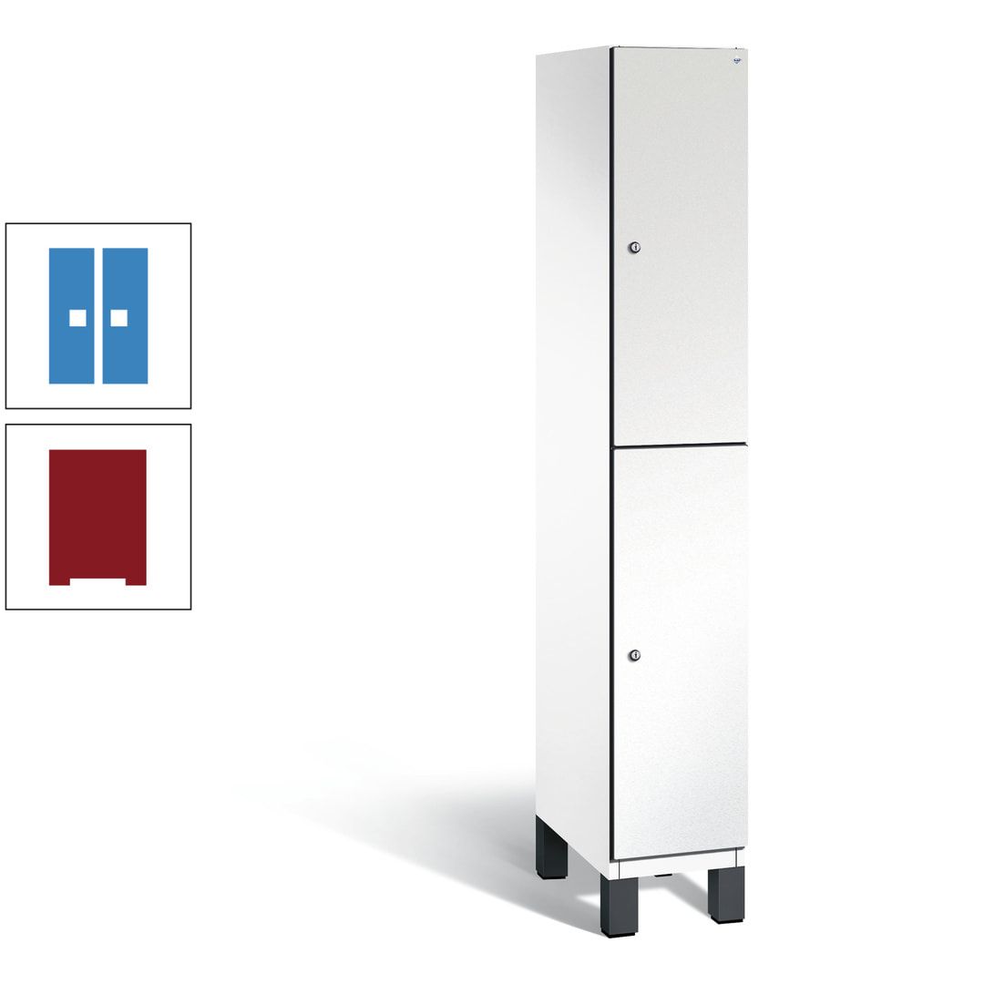Fächerschrank, Stahlschrank, doppelstöckig, 2 Fächer, Füße, Korpus anthrazitgrau, Tür anthrazitgrau, 1.980 x 300 x 525 mm (HxBxT)