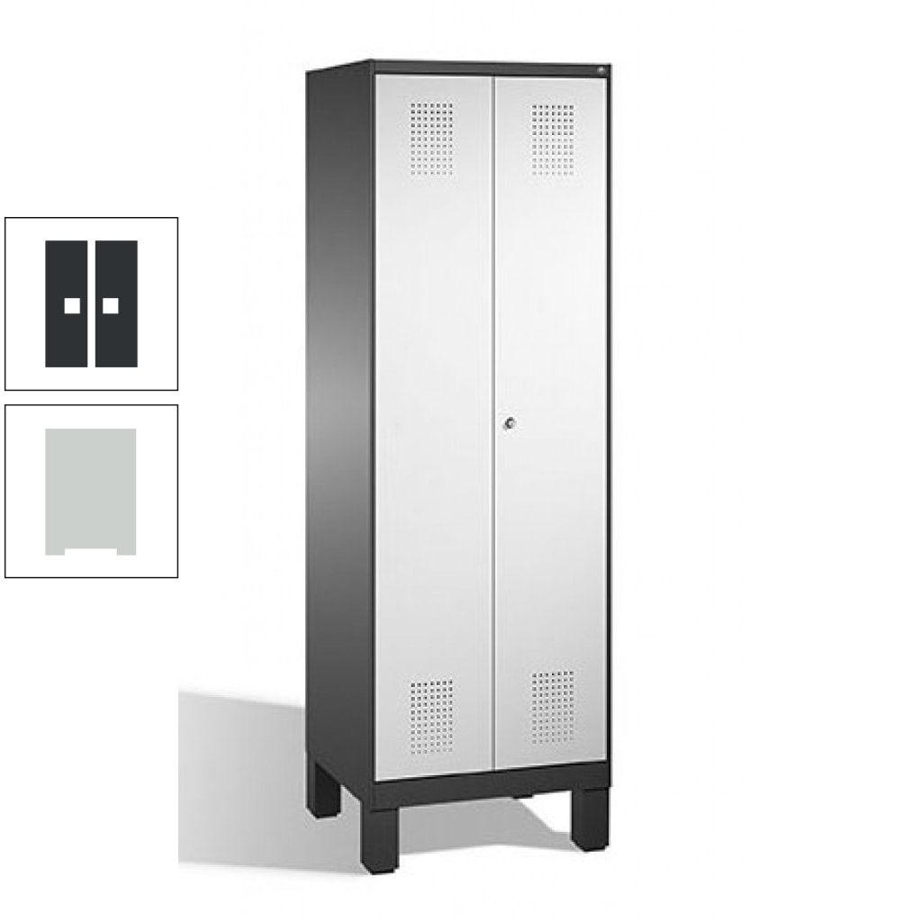Doppel-Spind, Doppeltüren, Garderobenschrank mit Füßen, 2 Abteile a 300 mm, Korpus anthrazitgrau, Tür anthrazitgrau, 1.850 x 600 x 500 mm (HxBxT)