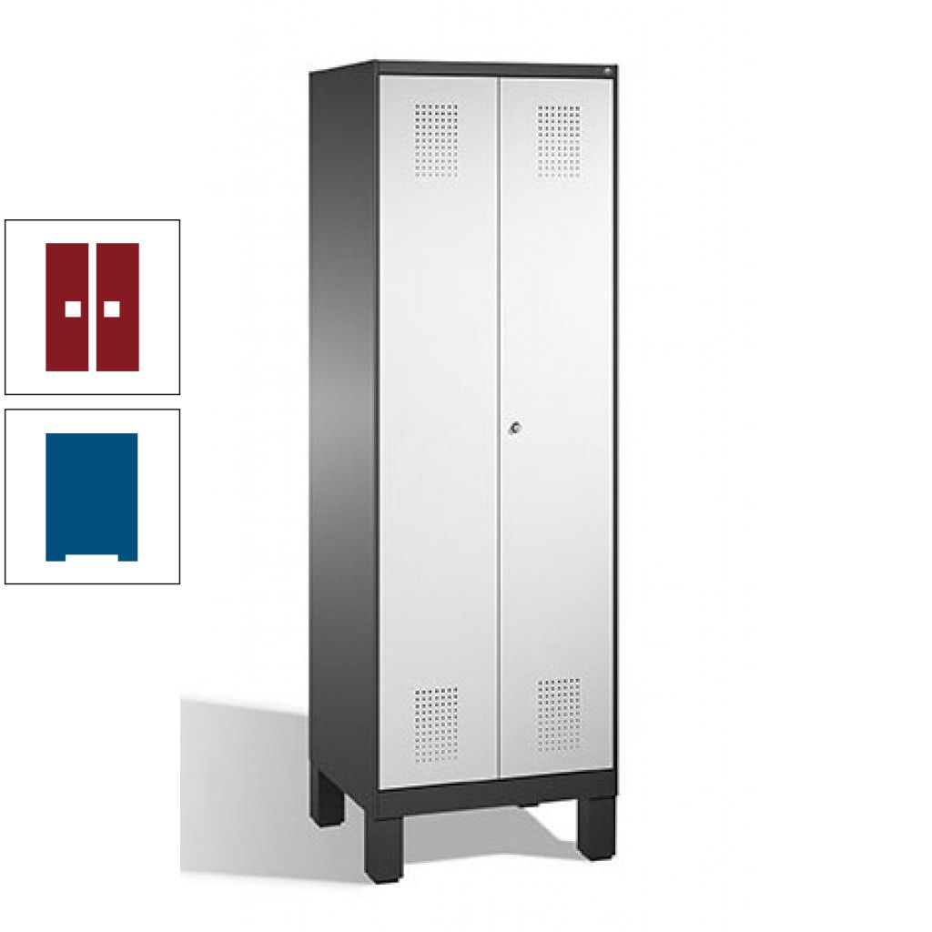 Doppel-Spind, Doppeltüren, Garderobenschrank mit Füßen, 2 Abteile a 300 mm, Korpus anthrazitgrau, Tür anthrazitgrau, 1.850 x 600 x 500 mm (HxBxT)