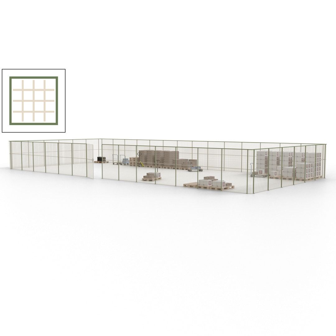 Maschinen Schutzgitter - Hallentrennwand - Sicherheitszaun - Tür - 60 m - 2.200 x 21.400 x 9.400 mm (HxBxT) - enzianblau