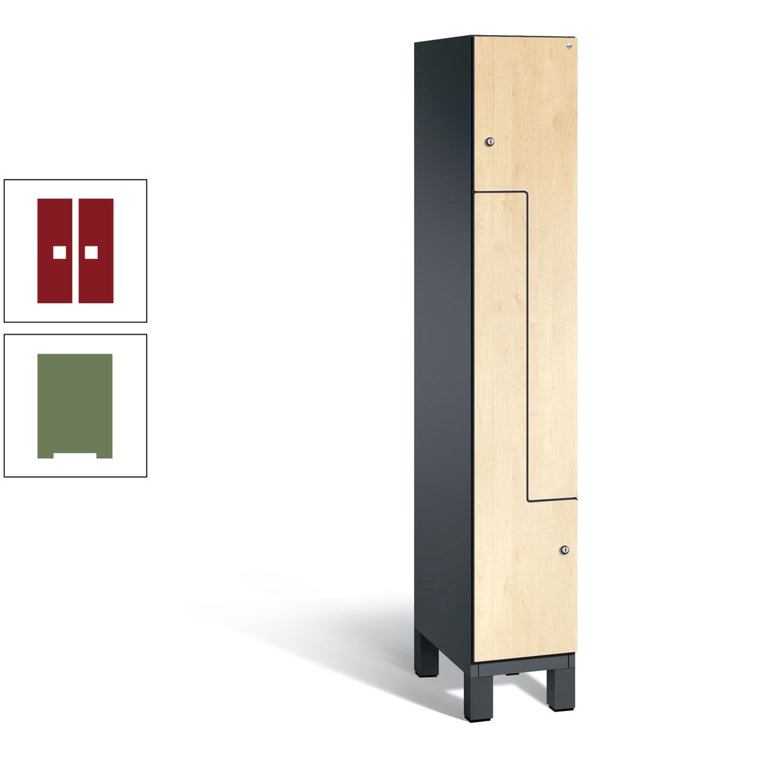 Z-Garderobenspind mit Füßen, 2 Personen, 1.980 x 300 x 525 mm (HxBxT), Korpus anthrazitgrau, Tür anthrazitgrau