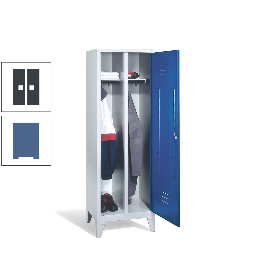 Doppel-Spind mit Großtür, Garderobenschrank mit Füßen, 2 Abteile a 300 mm, Korpus anthrazitgrau, Tür anthrazitgrau, 1.850 x 610 x 500 mm (HxBxT)