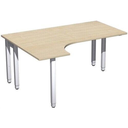 Eckschreibtisch, Ecke links, Füße einseitig verkürzt, 4-Fuß Quadrat Pro, höhenverstellbar, 680-800 x 1.600 x 1.200 mm (HxBxT), Dekor Ahorn