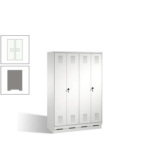 Doppel-Spind, Doppeltüren, Garderobenschrank mit Sockel, 4 Abteile a 300 mm, Korpus anthrazitgrau, Tür anthrazitgrau, 1.800 x 1.200 x 500 mm (HxBxT)