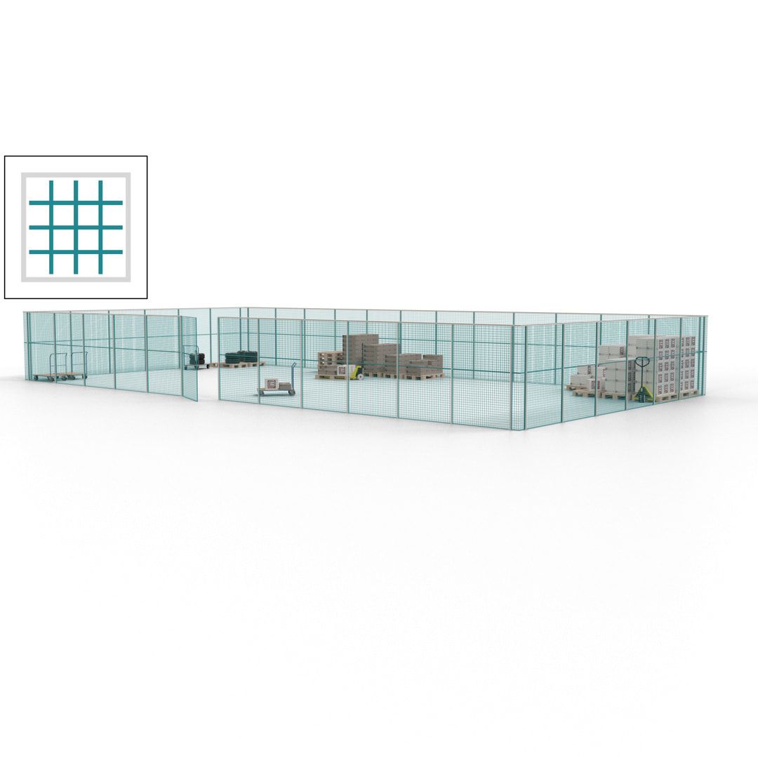 Maschinen Schutzgitter - Hallentrennwand - Sicherheitszaun - Tür - 54 m - 2.200 x 18.400 x 9.400 mm (HxBxT) - enzianblau