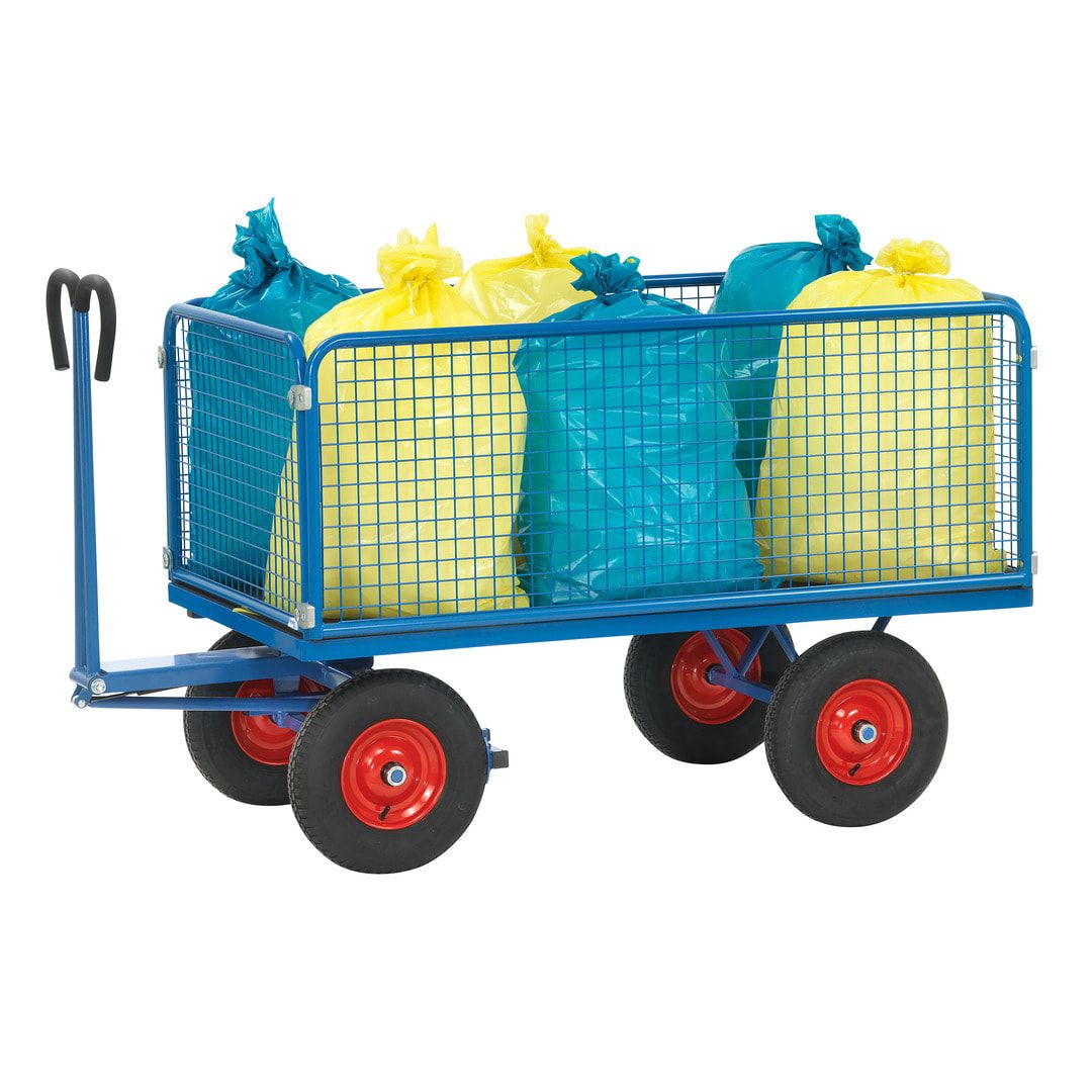 Fetra - Handpritschenwagen - Traglast 700 kg - (BxT) 800 x 1.200 mm - Drahtgitterwände 600 mm - Luft