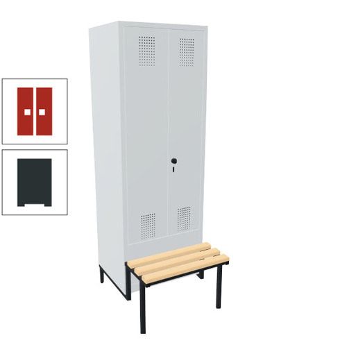 Doppel-Spind, Garderobenschrank, Buche Sitzbank integriert, 2 Abteile a 400 mm, Korpus anthrazitgrau, Tür anthrazitgrau, 1.850 x 800 x 815 mm (HxBxT)