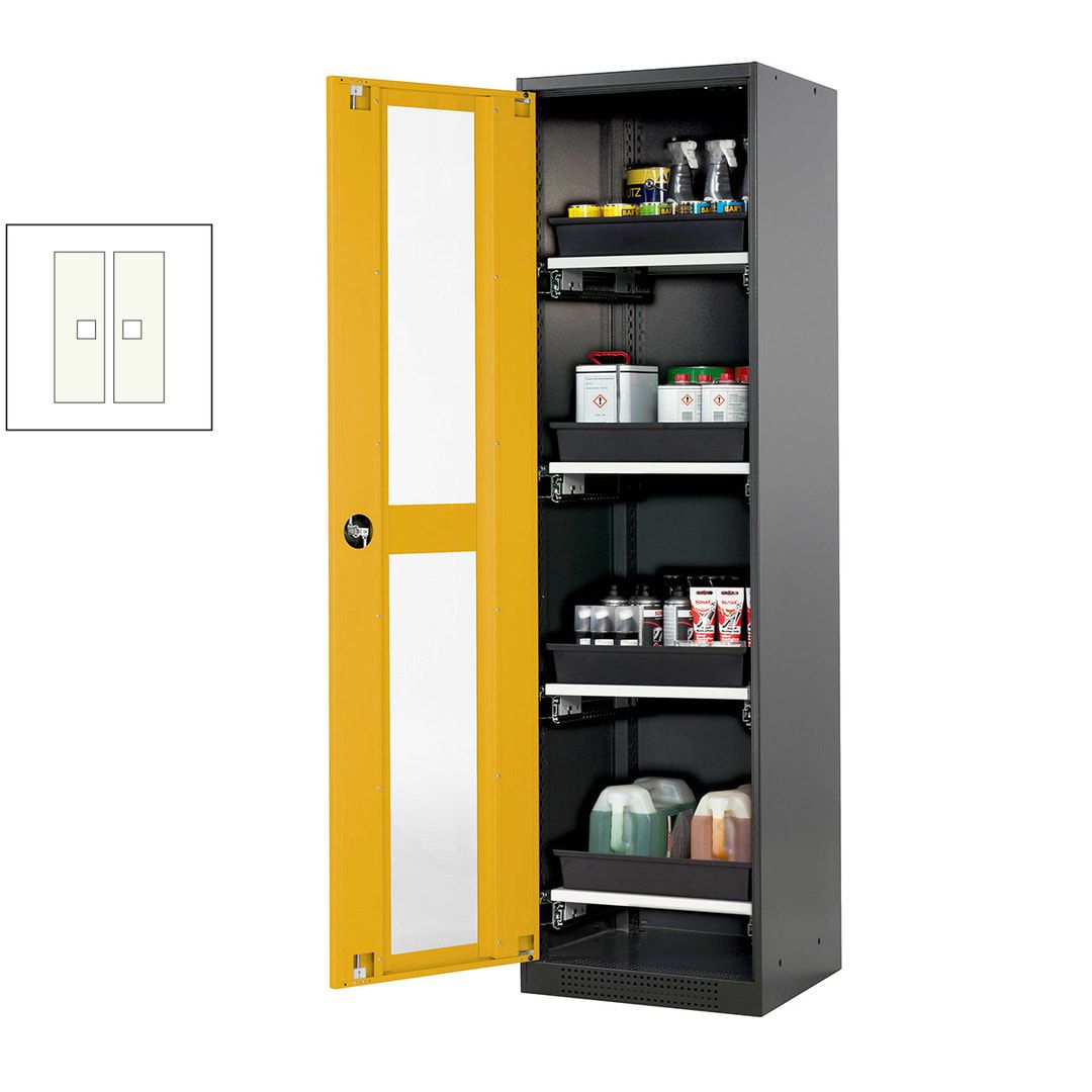 Chemikalienschrank - Flügeltür - Türanschlag links - 4 Tablarauszüge - 1.950 x 545 x 520 mm (HxBxT) - anthrazitgrau/enzianblau