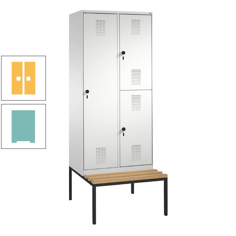 Garderobenschrank, Spind ein- und doppelstöckig Sitzbank, 2 Abteile, 3 Fächer, 2.090 x 800 x 500 mm (HxBxT), Front anthrazitgrau, Korpus anthrazitgrau