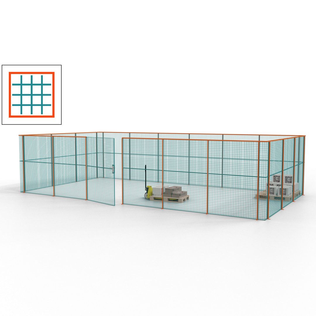 Maschinen Schutzgitter - Hallentrennwand - Sicherheitszaun - Tür - 27 m - 2.200 x 9.400 x 4.900 mm (HxBxT) - enzianblau