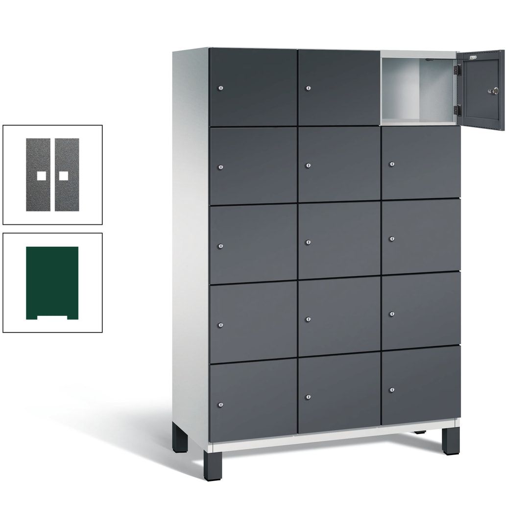 Fächerschrank, Stahlschrank, 15 Fächer, Türöffnungsbegrenzer, Füße, 1.980 x 1.200 x 525 mm (HxBxT), Korpus anthrazitgrau, Front anthrazitgrau