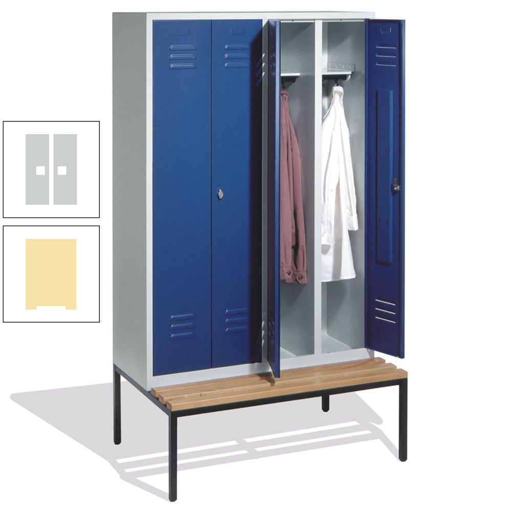 Doppel-Spindschrank, Buche Sitzbank untergebaut, 4 Abteile a 300 mm, Korpus lichtgrau, Tür anthrazitgrau, 2.090 x 1.190 x 815 mm (HxBxT)
