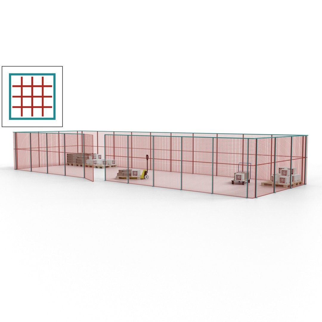 Maschinen Schutzgitter - Hallentrennwand - Sicherheitszaun - Tür - 39 m - 2.200 x 15.400 x 4.900 mm (HxBxT) - enzianblau