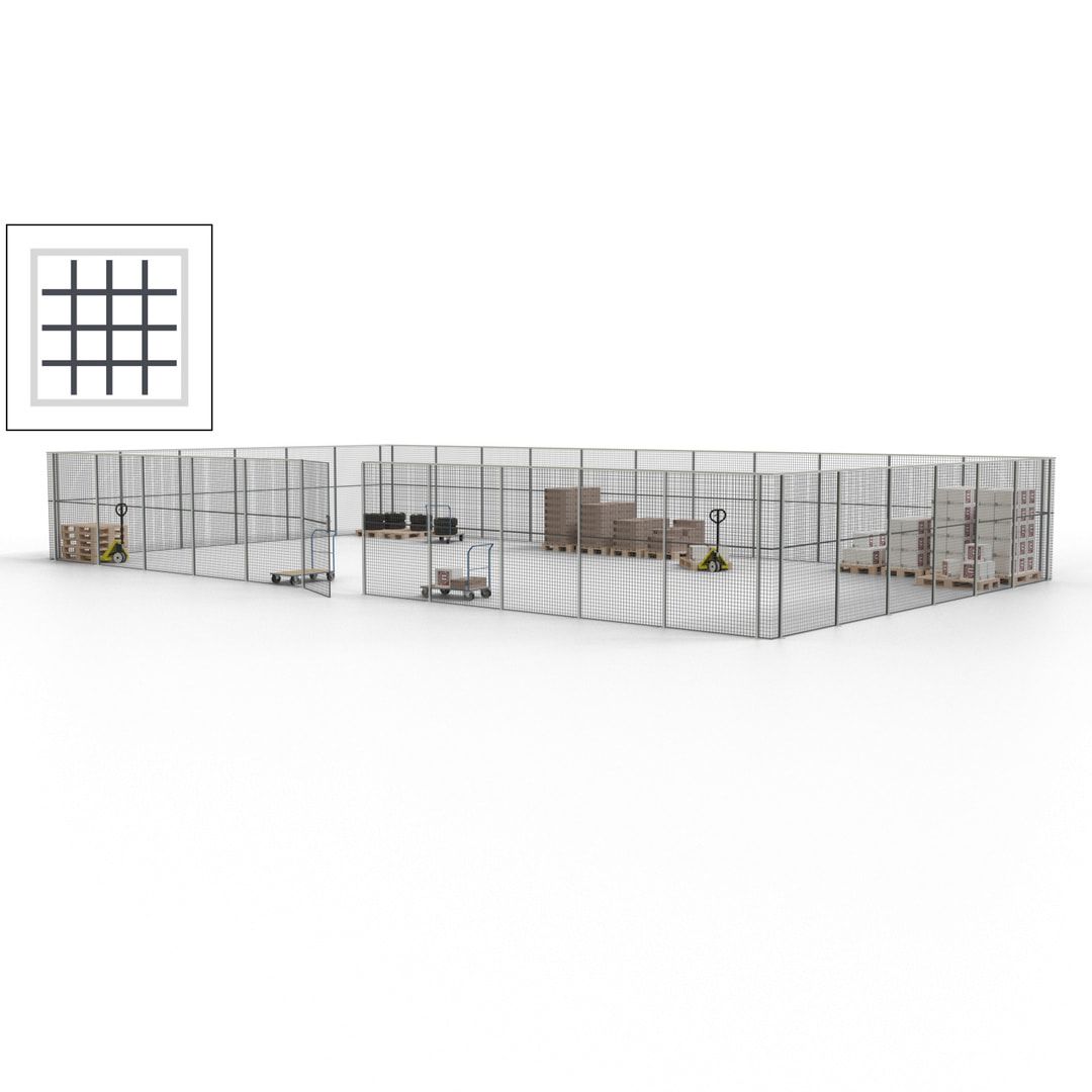 Maschinen Schutzgitter - Hallentrennwand - Sicherheitszaun - Tür - 51 m - 2.200 x 16.900 x 9.400 mm (HxBxT) - enzianblau