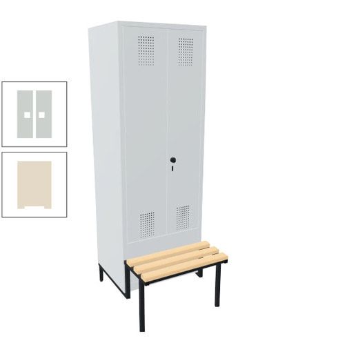 Doppel-Spind, Garderobenschrank, Buche Sitzbank integriert, 2 Abteile a 400 mm, Korpus anthrazitgrau, Tür anthrazitgrau, 1.850 x 800 x 815 mm (HxBxT)