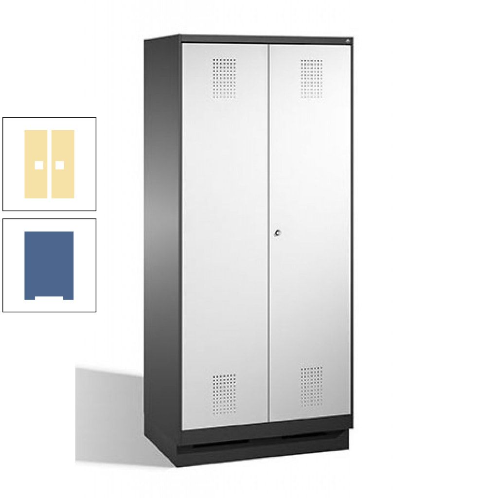 Doppel-Spind, Doppeltüren, Garderobenschrank mit Sockel, 2 Abteile a 400 mm, Korpus anthrazitgrau, Tür anthrazitgrau, 1.800 x 800 x 500 mm (HxBxT)