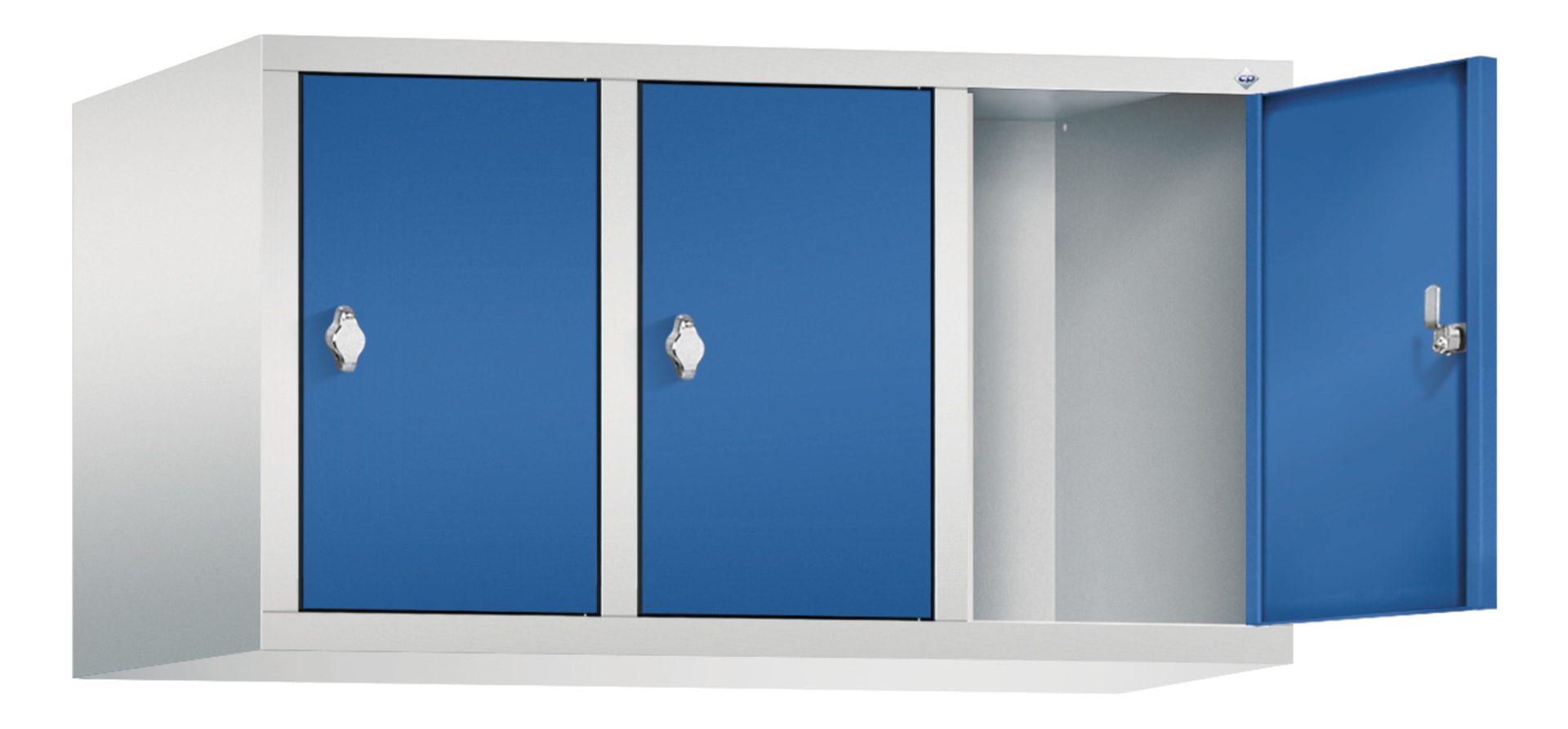 Aufsatzschrank für Spinde und Schließfachschränke, 3 Abteile, Korpus anthrazitgrau, Türen anthrazitgrau, 500 x 900 x 500 mm (HxBxT), Stahlschrank