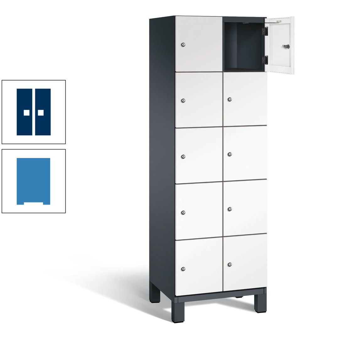 Fächerschrank, Stahlschrank, 10 Fächer, Türöffnungsbegrenzer, Füße, 1.980 x 600 x 525 mm (HxBxT), Korpus anthrazitgrau, Front anthrazitgrau