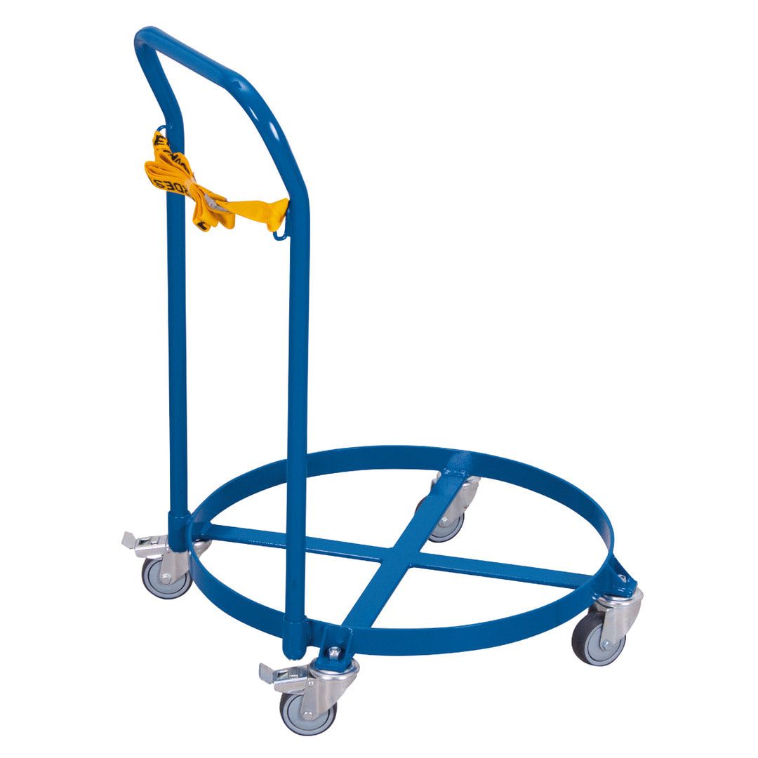 Fassroller für 200 l Fässer - mit Schiebebügel - Tragkraft 250 kg - Durchmesser 610 mm - enzianblau
