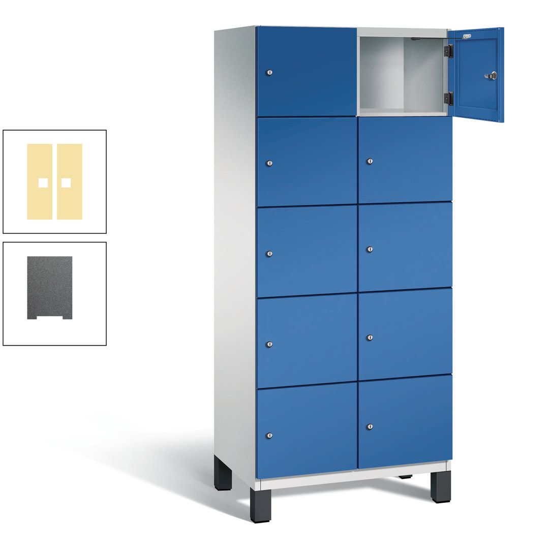 Fächerschrank, Stahlschrank, 10 Fächer, Türöffnungsbegrenzer, Füße, 1.980 x 800 x 525 mm (HxBxT), Korpus anthrazitgrau, Front anthrazitgrau