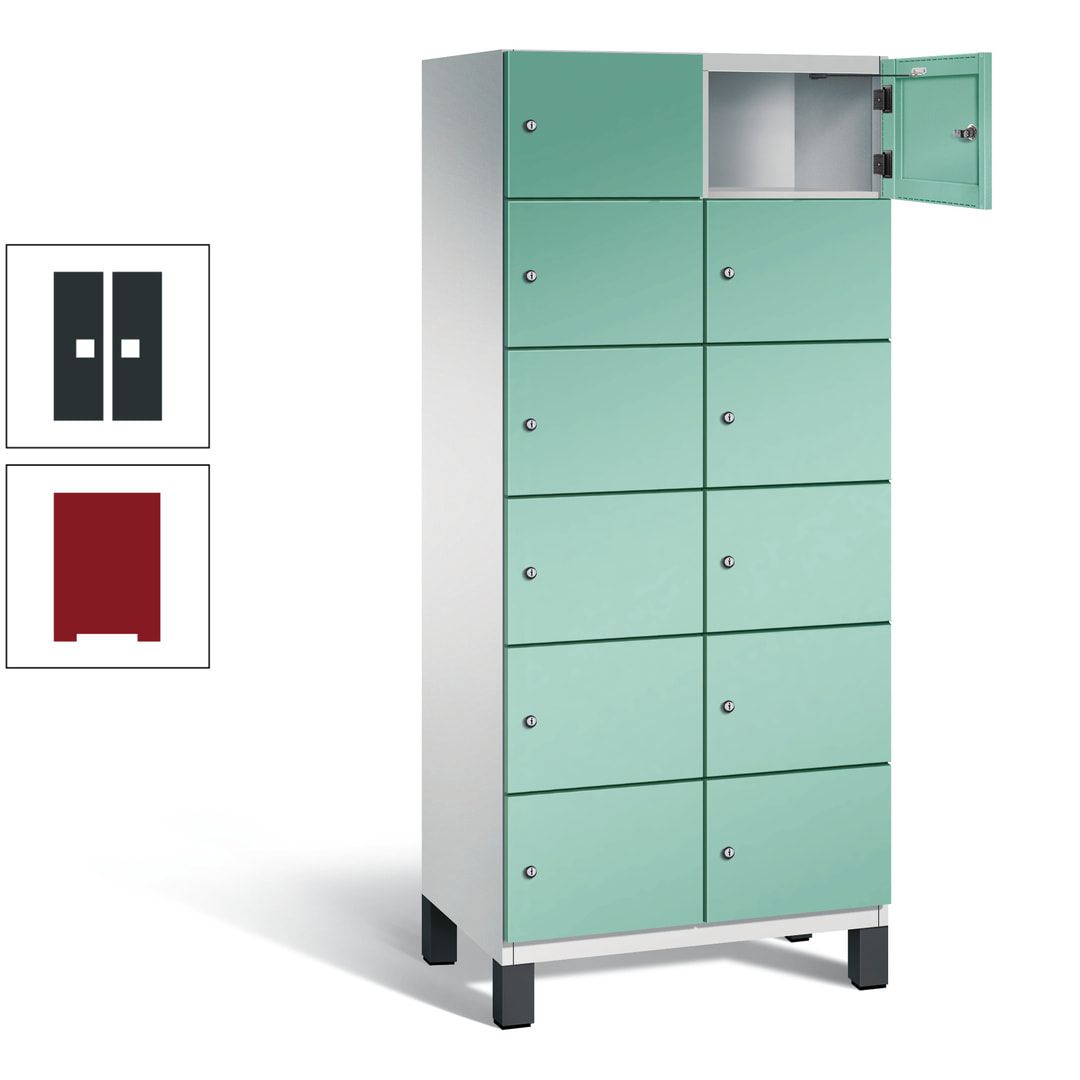 Fächerschrank, Stahlschrank, 12 Fächer, Türöffnungsbegrenzer, Füße, 1.980 x 800 x 525 mm (HxBxT), Korpus anthrazitgrau, Front anthrazitgrau