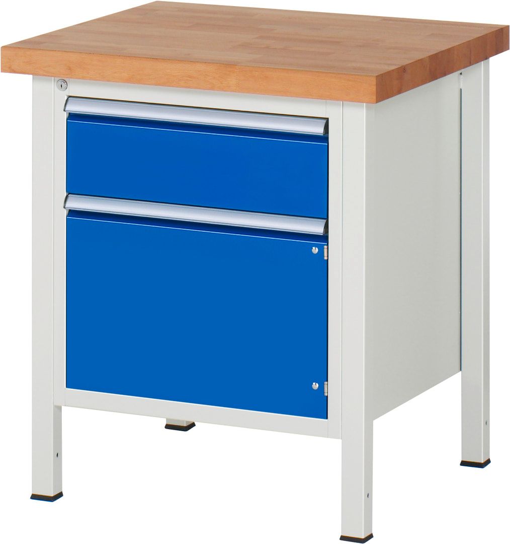 Werkbank, 1 Schrank - 1 Schublade - Teilauszug - 180:1 - Höhe 840-1.040 mm - 750 x 700 mm - 1.250 kg - Buche - Anthrazitgrau