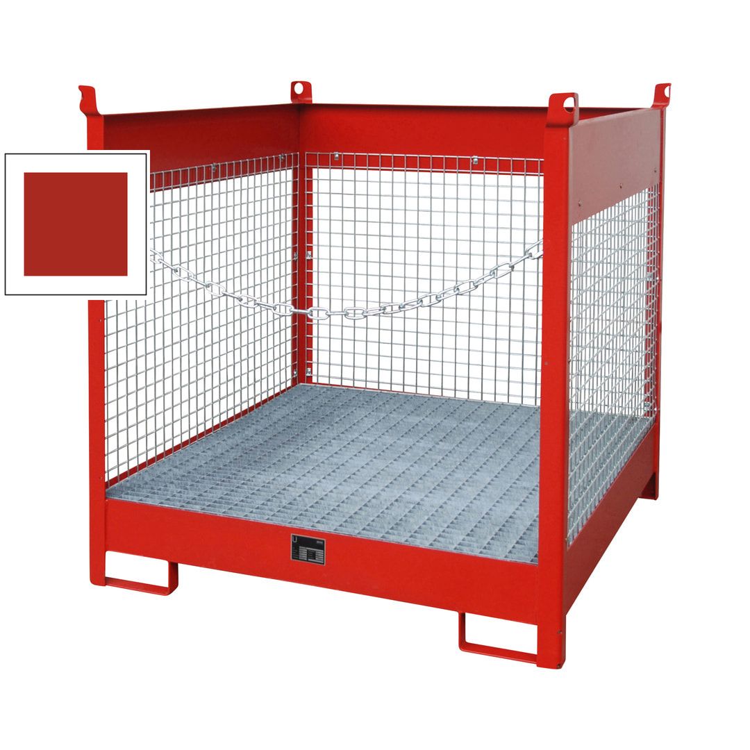 Fass-Stapelpalette - für 4 x 200-l-Fässer - Volumen 220 l - 1.435 x 1.410 x 1.410 mm (HxBxT) - Drahtgitterwände - feuerrot