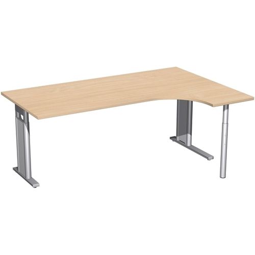 Eckschreibtisch, Ecke rechts, Füße einseitig verkürzt, C-Fuß Pro, höhenverstellbar, 680-820 x 1.600 x 1.200 mm (HxBxT), Dekor Ahorn