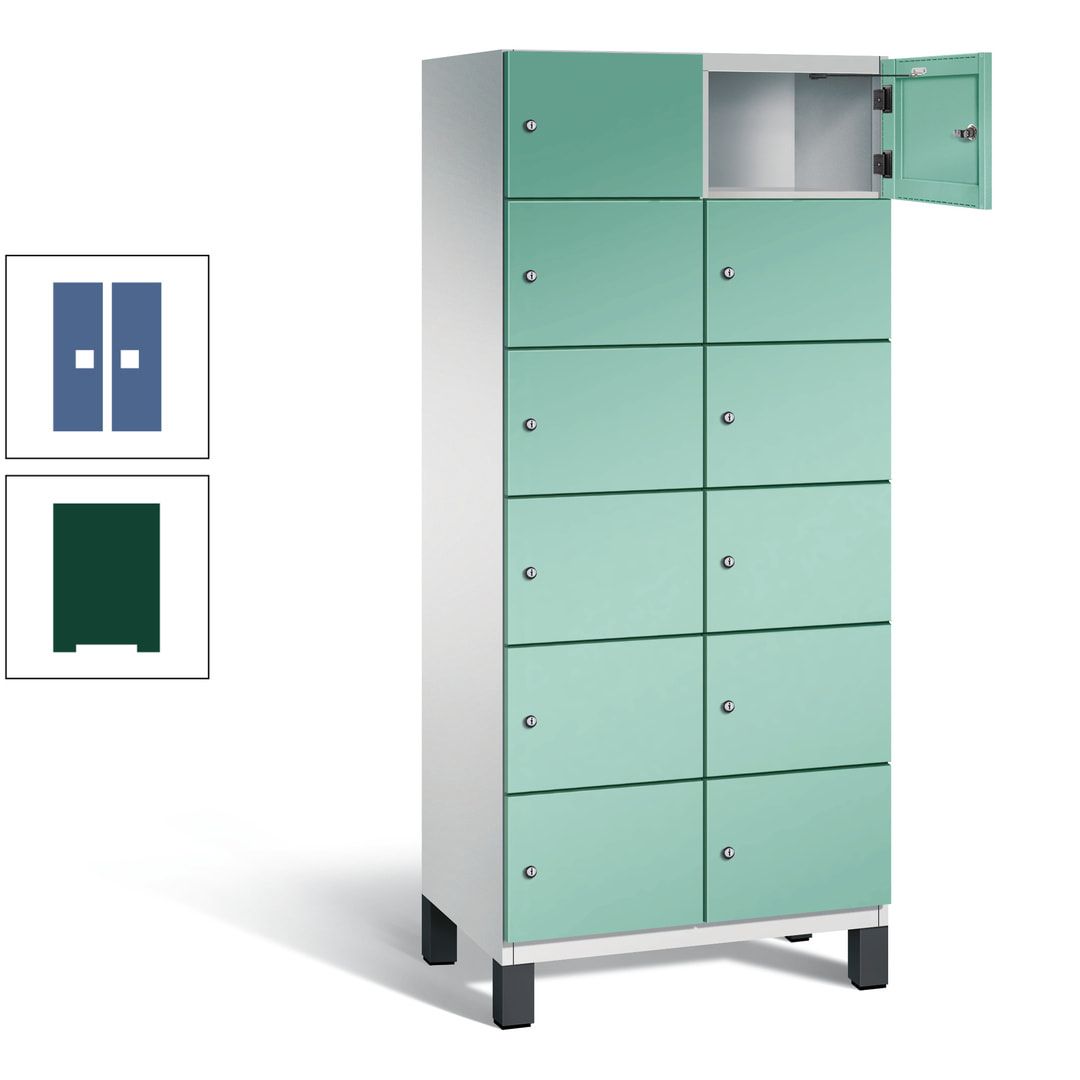 Fächerschrank, Stahlschrank, 12 Fächer, Türöffnungsbegrenzer, Füße, 1.980 x 800 x 525 mm (HxBxT), Korpus anthrazitgrau, Front anthrazitgrau
