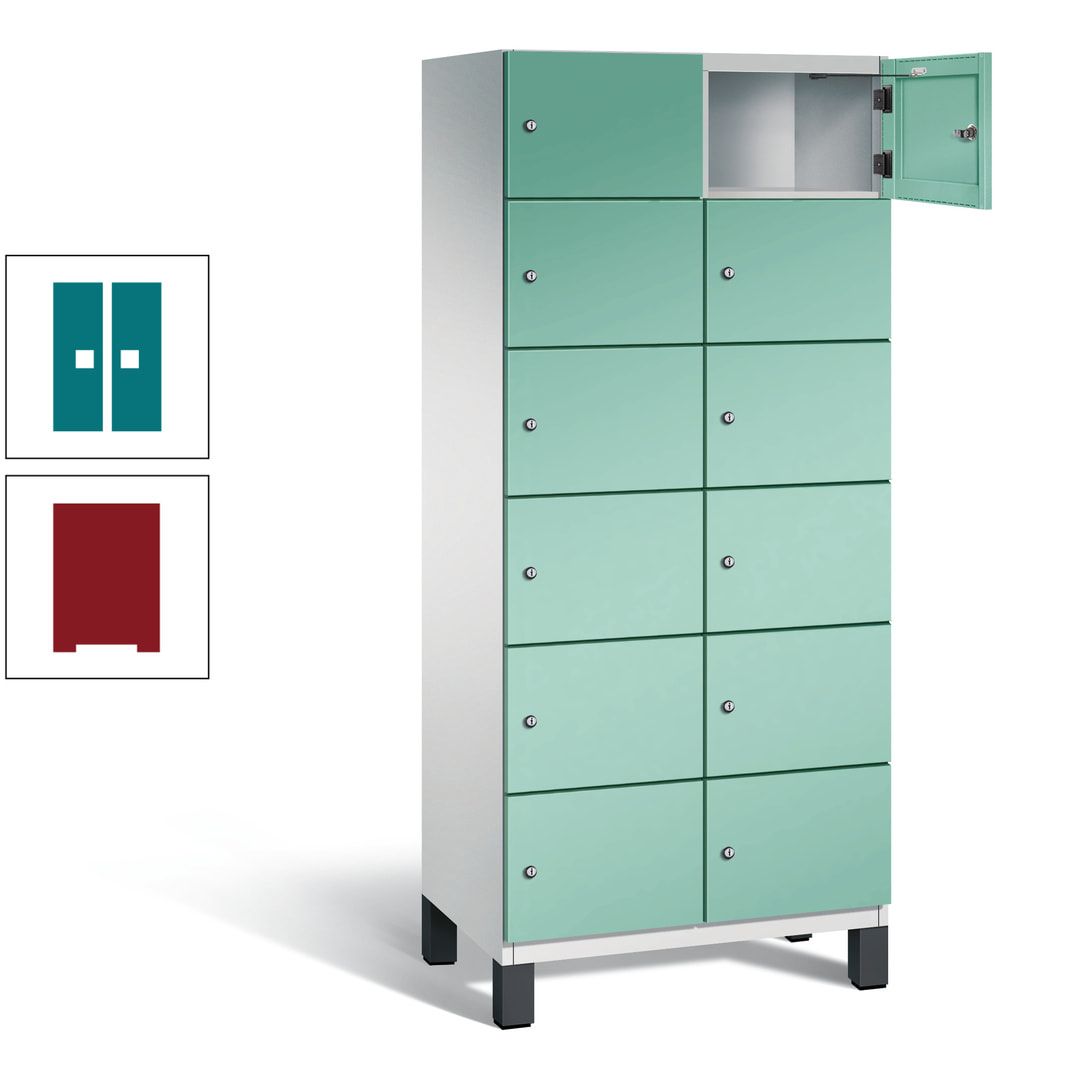 Fächerschrank, Stahlschrank, 12 Fächer, Türöffnungsbegrenzer, Füße, 1.980 x 800 x 525 mm (HxBxT), Korpus anthrazitgrau, Front anthrazitgrau