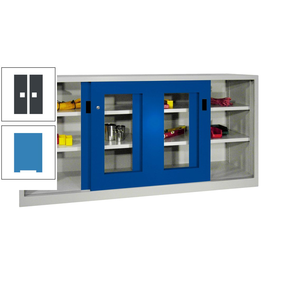 Schiebetürenschrank - Sichtfenstertüren - 1.000x2.000x400 mm (HxBxT) - 4 Böden, gepulvert - Zylinderschloss - anthrazitgrau