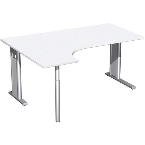 Eckschreibtisch, Ecke links, Füße einseitig verkürzt, C-Fuß Pro, 720 x 1.600 x 1.200 mm (HxBxT), Gestell silber, Dekor Ahorn
