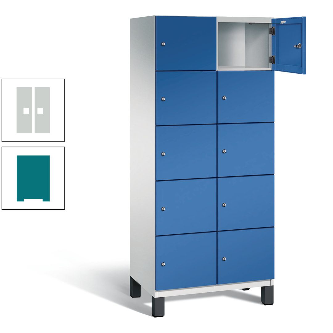 Fächerschrank, Stahlschrank, 10 Fächer, Türöffnungsbegrenzer, Füße, 1.980 x 800 x 525 mm (HxBxT), Korpus anthrazitgrau, Front anthrazitgrau