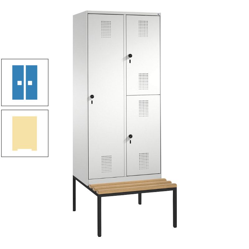 Garderobenschrank, Spind ein- und doppelstöckig Sitzbank, 2 Abteile, 3 Fächer, 2.090 x 800 x 500 mm (HxBxT), Front anthrazitgrau, Korpus anthrazitgrau