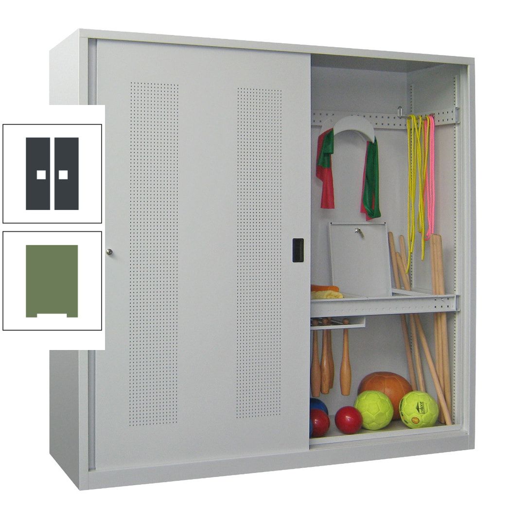 Ballschrank - Schiebetüren mit Lochfeld - Trennwand - 1.950x2.000x600 mm (HxBxT) - anthrazitgrau