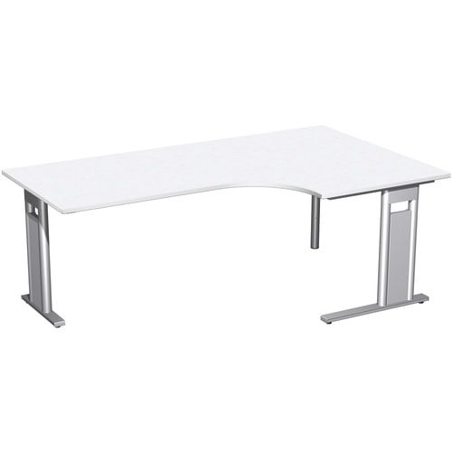 Eckschreibtisch, Eckteil 800 mm, Ecke rechts, Füße einseitig verkürzt, C-Fuß Pro, 720 x 1.600 x 1.200 mm (HxBxT), Gestell silber, Dekor Ahorn