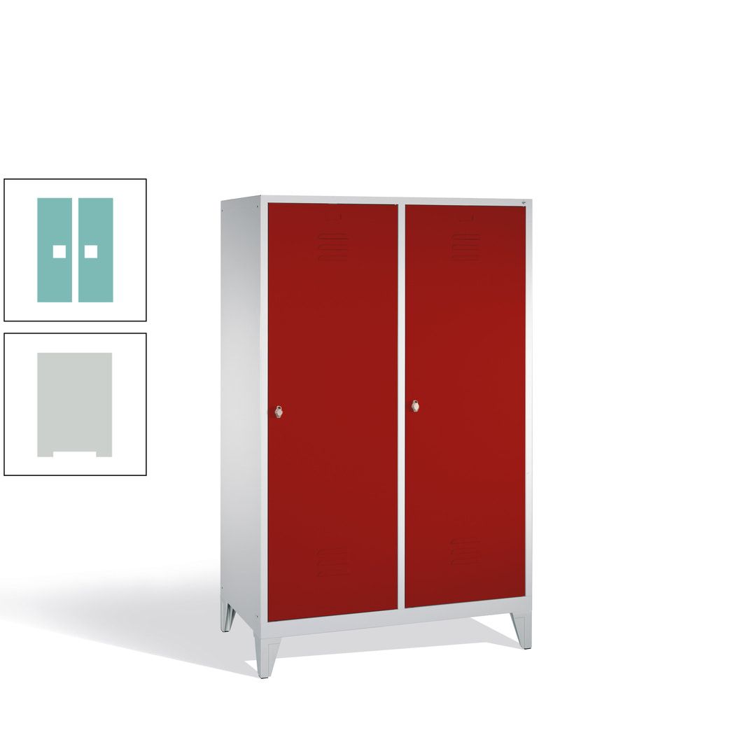 Doppel-Spind mit 2 Großtüren, Garderobenschrank mit Füßen, 4 Abteile a 300 mm, Korpus anthrazitgrau, Tür anthrazitgrau, 1.850 x 1.190 x 500 mm (HxBxT)