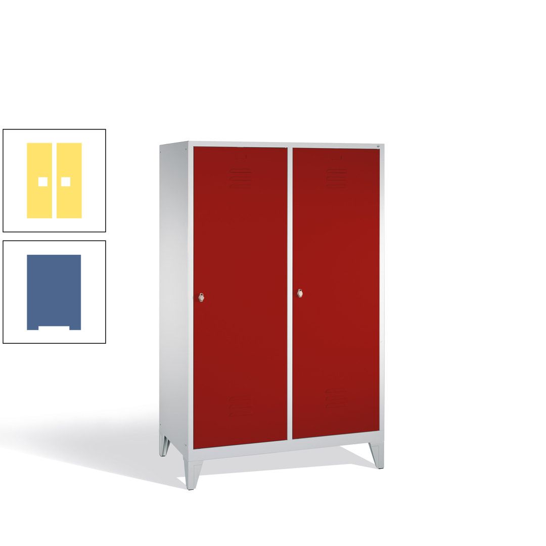 Doppel-Spind mit 2 Großtüren, Garderobenschrank mit Füßen, 4 Abteile a 300 mm, Korpus anthrazitgrau, Tür anthrazitgrau, 1.850 x 1.190 x 500 mm (HxBxT)