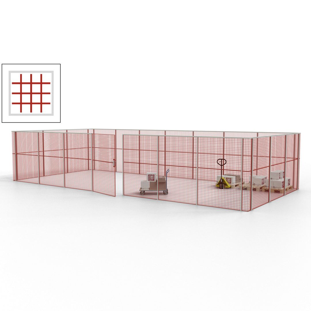Hallentrennwand - Flügeltür, Gitter - 19 Gitterwände - 2.200 x 10.900 x 4.900 mm (HxBxT) - Perlweiß/reinorange