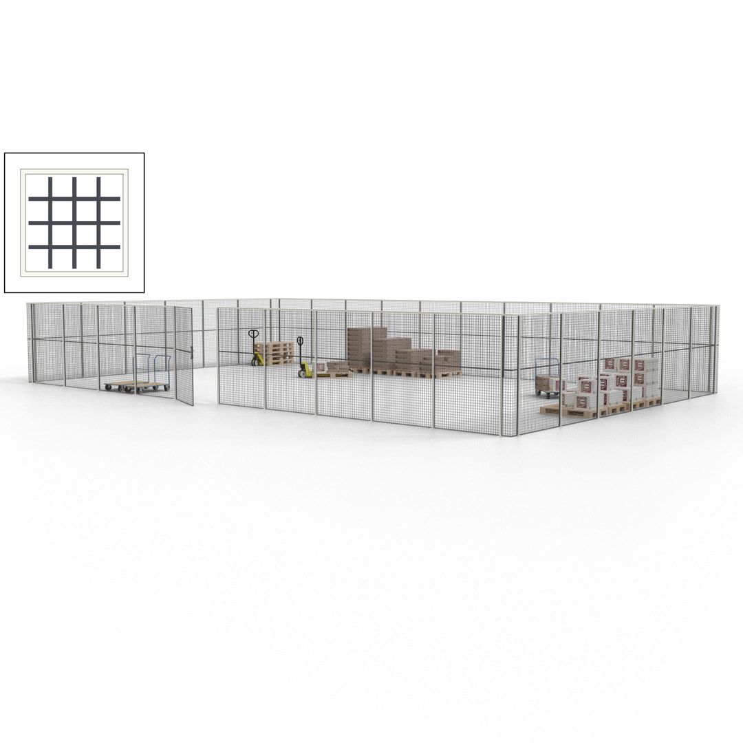 Maschinen Schutzgitter - Hallentrennwand - Sicherheitszaun - Tür - 48 m - 2.200 x 15.400 x 9.400 mm (HxBxT) - enzianblau