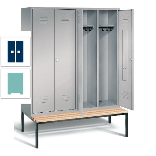 Doppel-Spindschrank, Buche Sitzbank untergebaut, 4 Abteile a 400 mm, Korpus lichtgrau, Tür anthrazitgrau, 2.090 x 1.590 x 815 mm (HxBxT)