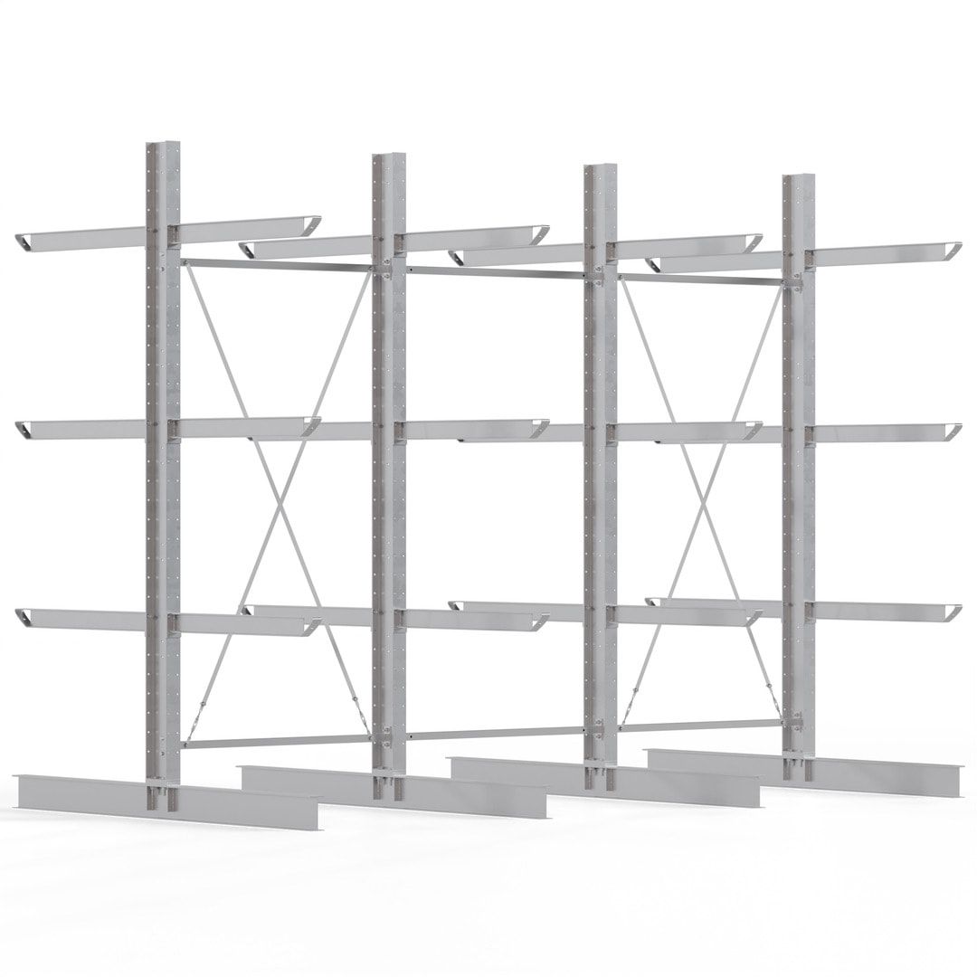 Doppelseitiges Kragarmregal feuerverzinkt, Schwerlastregal für außen - 2 Felder - 3.500 x 3.000 x 2.580 mm (HxBxT) - 800 kg - KARL heavy