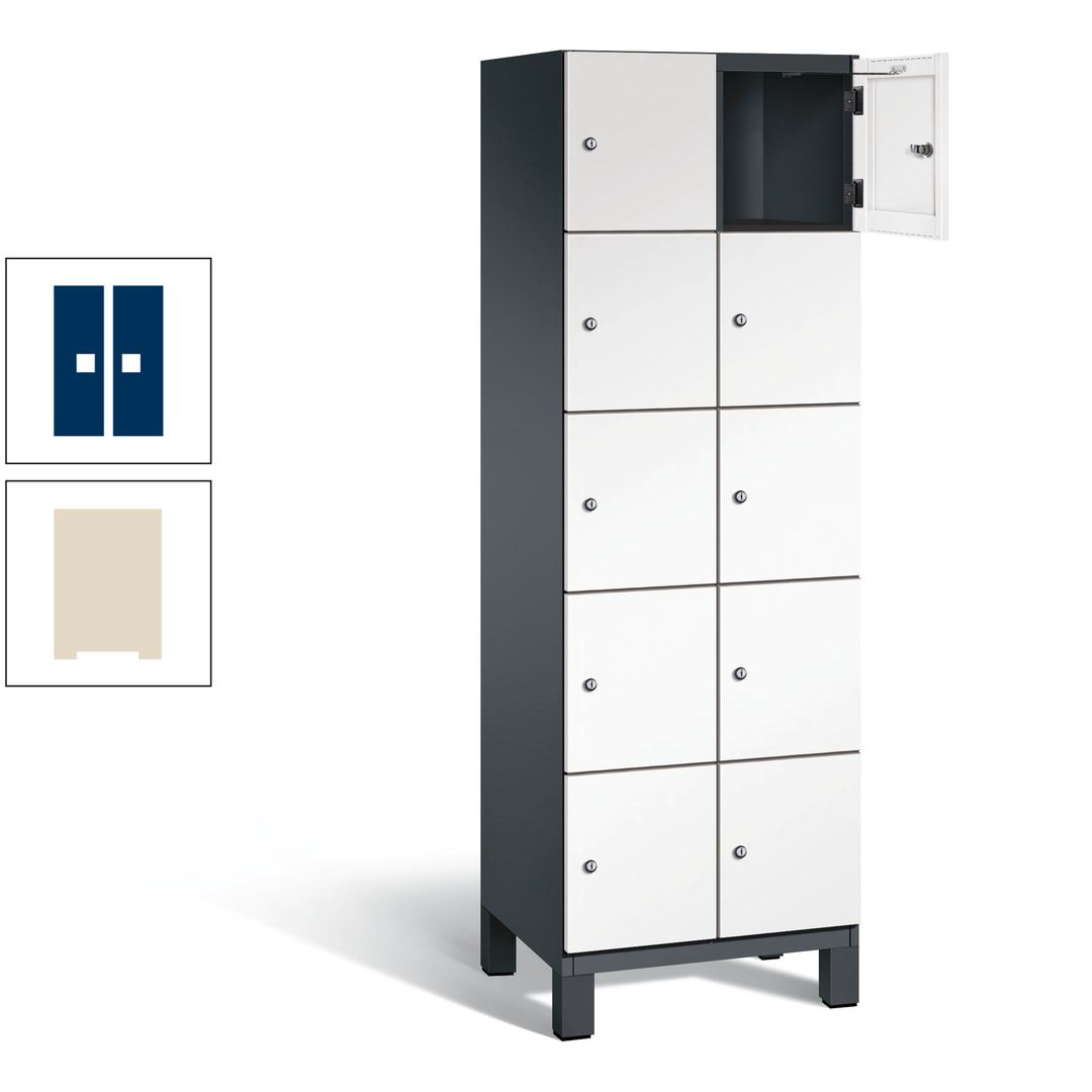 Fächerschrank, Stahlschrank, 10 Fächer, Türöffnungsbegrenzer, Füße, 1.980 x 600 x 525 mm (HxBxT), Korpus anthrazitgrau, Front anthrazitgrau