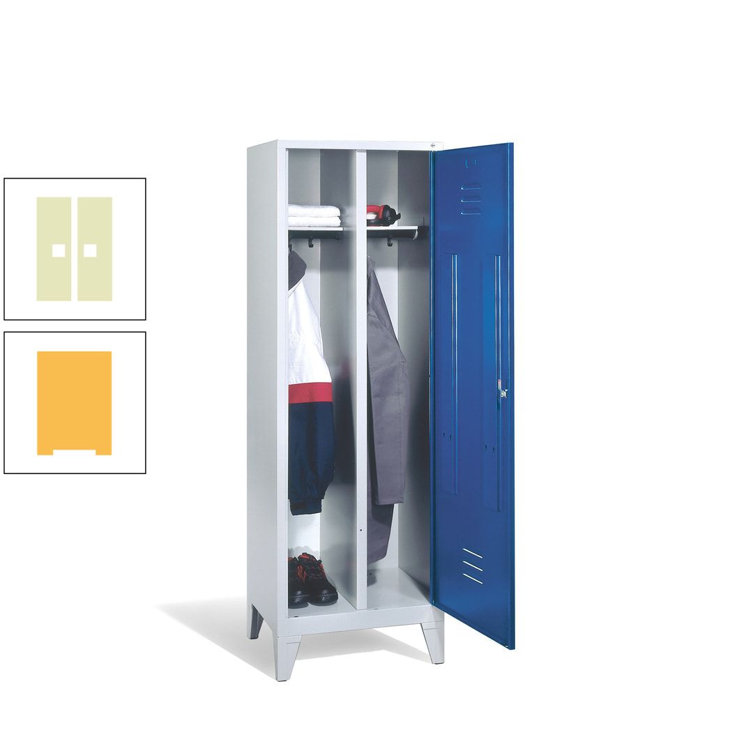 Doppel-Spind mit Großtür, Garderobenschrank mit Füßen, 2 Abteile a 300 mm, Korpus anthrazitgrau, Tür anthrazitgrau, 1.850 x 610 x 500 mm (HxBxT)
