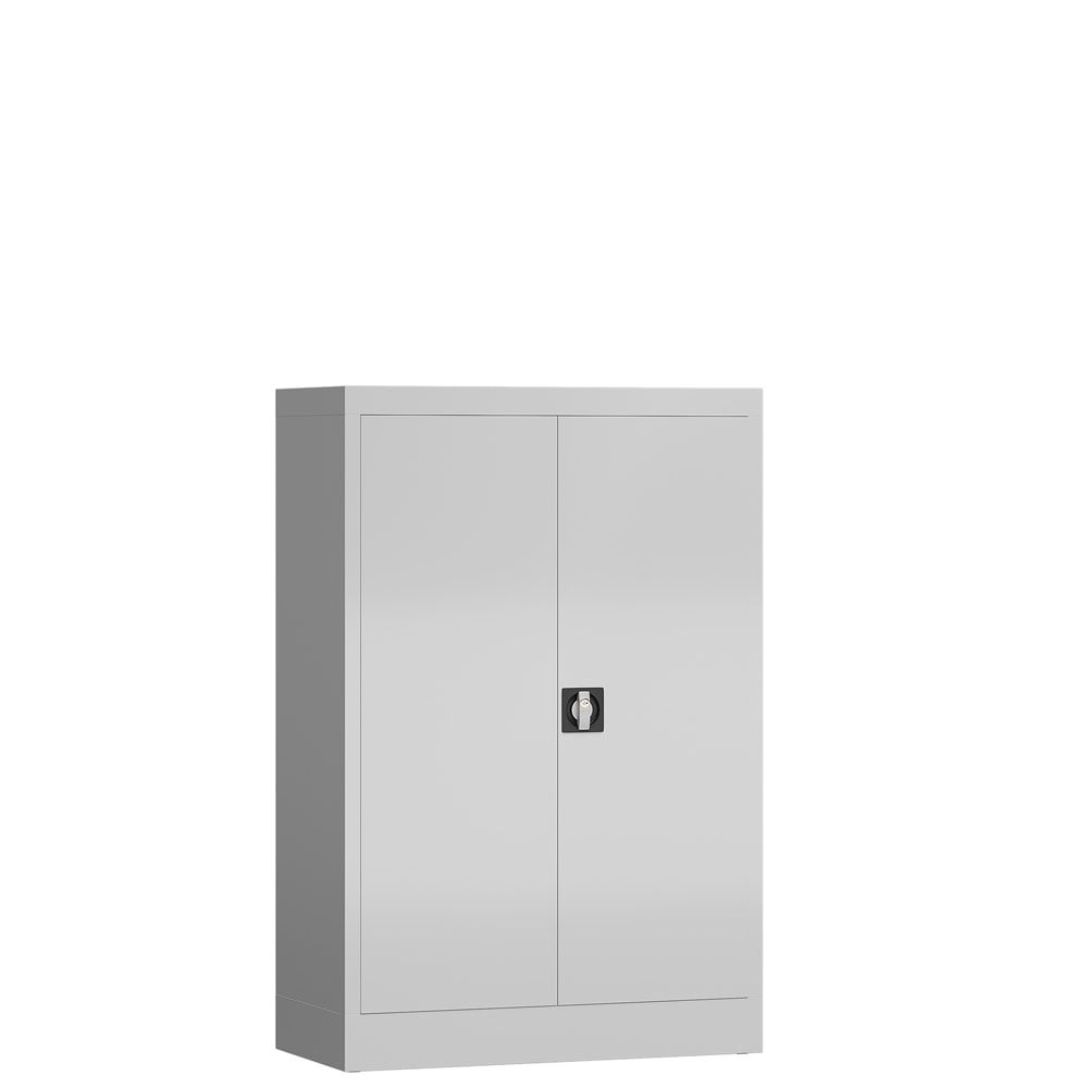 Aktenschrank, Büroschrank, abschließbar, Flügeltüren, 2 Fachböden, 1.200 x 800 x 380 mm (HxBxT), Stahl, Korpus und Türen lichtgrau