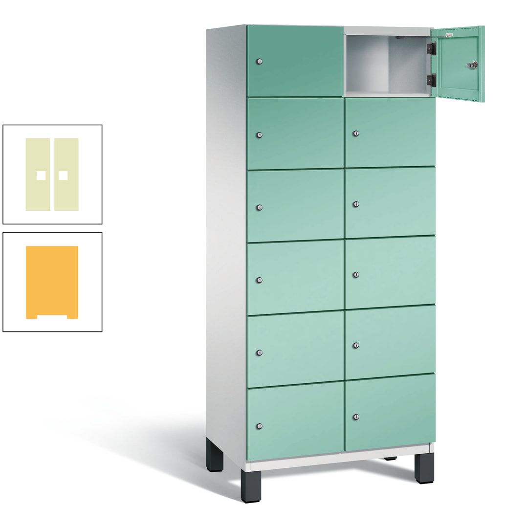 Fächerschrank, Stahlschrank, 12 Fächer, Türöffnungsbegrenzer, Füße, 1.980 x 800 x 525 mm (HxBxT), Korpus anthrazitgrau, Front anthrazitgrau