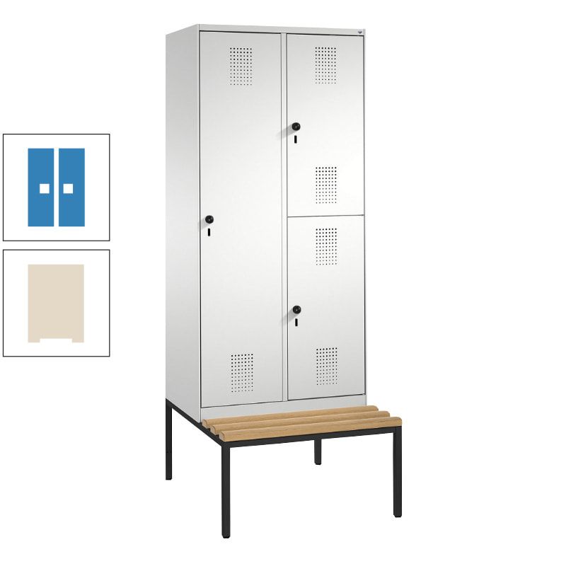 Garderobenschrank, Spind ein- und doppelstöckig Sitzbank, 2 Abteile, 3 Fächer, 2.090 x 800 x 500 mm (HxBxT), Front anthrazitgrau, Korpus anthrazitgrau