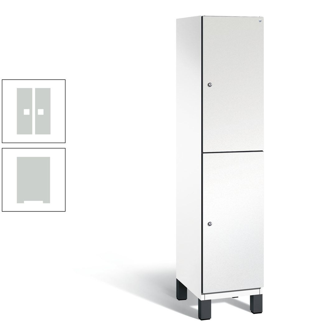 Fächerschrank, Stahlschrank, doppelstöckig, 2 Fächer, Füße, Korpus anthrazitgrau, Tür anthrazitgrau, 1.980 x 400 x 525 mm (HxBxT)
