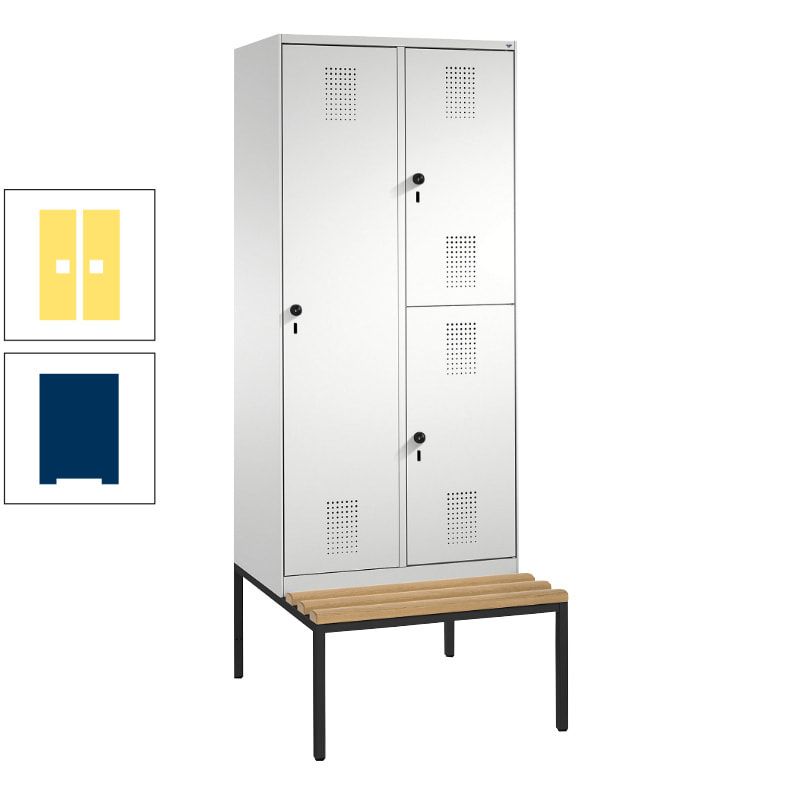 Garderobenschrank, Spind ein- und doppelstöckig Sitzbank, 2 Abteile, 3 Fächer, 2.090 x 800 x 500 mm (HxBxT), Front anthrazitgrau, Korpus anthrazitgrau